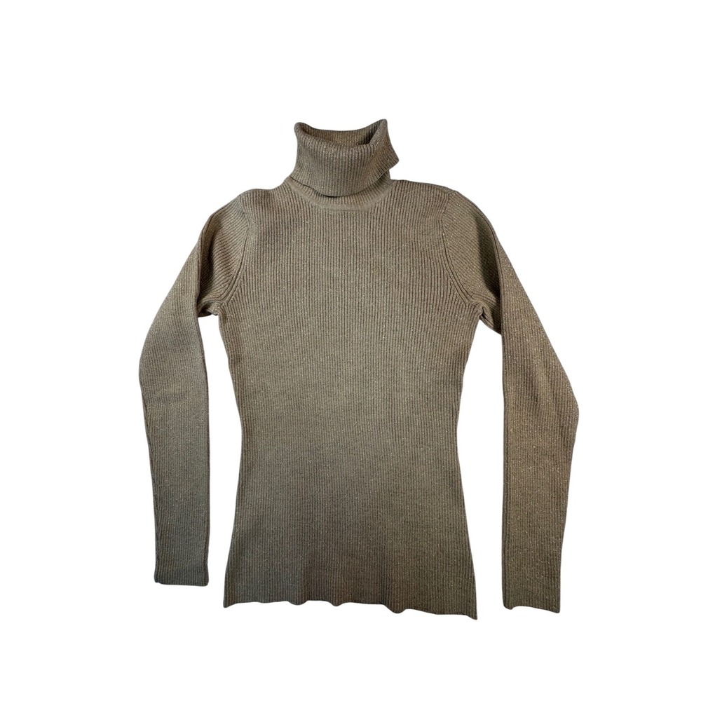 Style&co Turtleneck Sweater Womens S Gold Ribbed Knit Metallic Shimmer